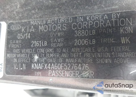 2015 Kia Forte Lx из США, поврежденный, VIN KNAFX4A60F5276476